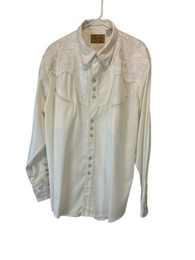 Scully Gunfighter Floral Tooled Embroidery Western Shirt Pearl Snap White XL